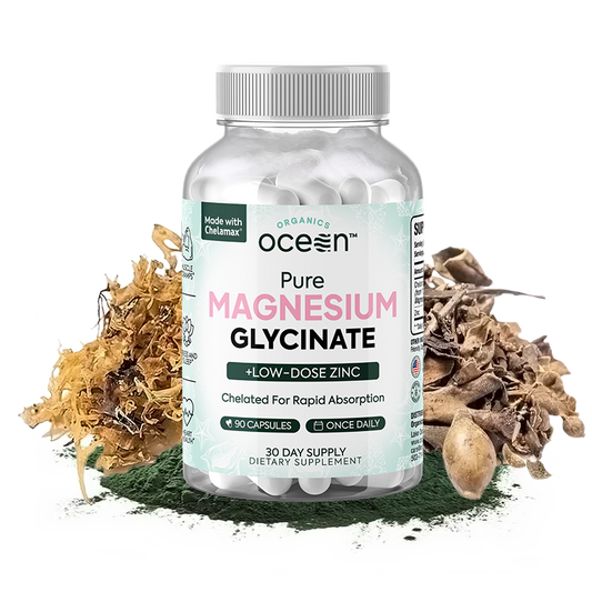 Organics Ocean Pure Magnesium Glycinate with Zinc - Maximum Strength Chelated Magnesium Supplement for Women and Men for Muscle Cramps and Sleep Support - 90 Capsule